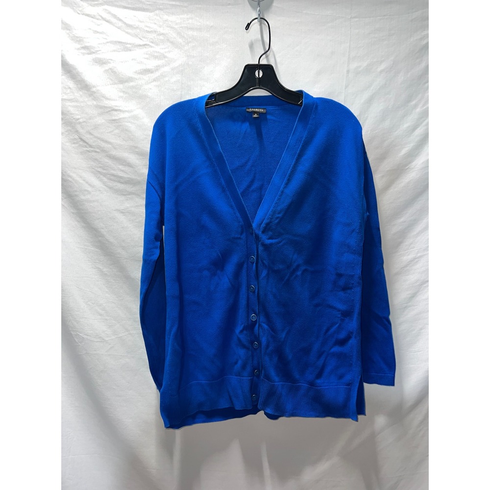 Talbots Womens Royal Blue Cotton Rayon V-Neck Button Front Cardigan Sweater M